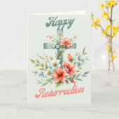 喜びのイースタークロスと春花模様 カード (黄色い花)