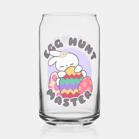 喜びのイースターバニー抱擁 – '卵狩りマスター' ガラス缶 (正面)