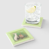 喜びのイースターホワイトラビットバスケット卵の手押し車 ストーンコースター (横)