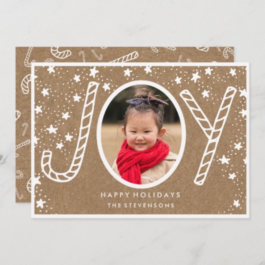 喜びのキャンディーケーン | クラフト素朴ホリデーカード シーズンカード (正面/裏面)