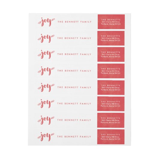 喜びのクリスマスの差出人住所ラベルの赤い小枝 ラップアラウンドラベル (シート)