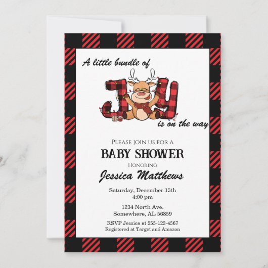喜びのクリスマスバンドルの赤ちゃんシャワー 招待状 (正面)