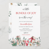 喜びのクリスマスベビーシャワーの小さな束 招待状 (正面/裏面)