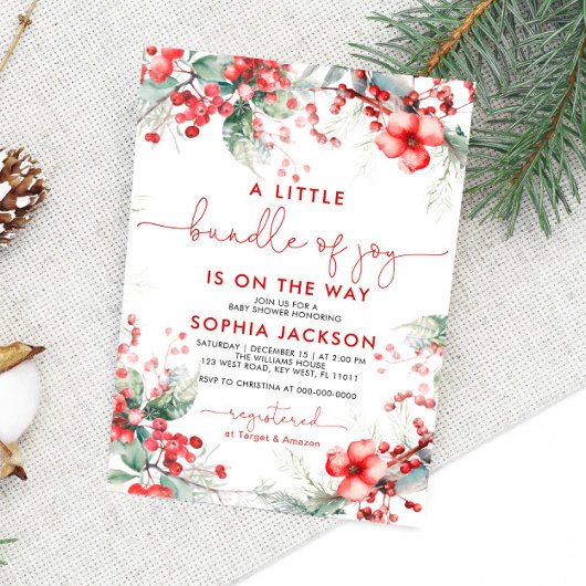 喜びのクリスマスベビーシャワーの小さな束 招待状