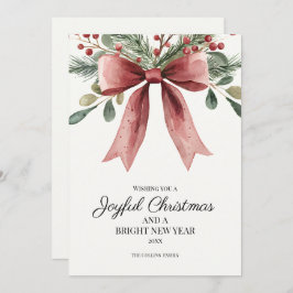 喜びのクリスマス赤エレガント水色の弓 シーズンカード