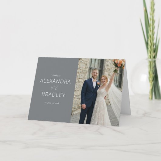 喜びのグレーのエレガントな写真 サンキューカード (正面)