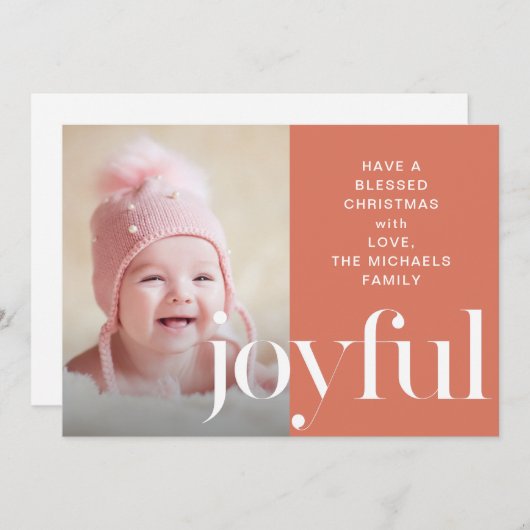 喜びのコーラルフォトクリスマスカードホリディグリーティング シーズンカード (正面/裏面)