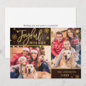 喜びのゴールドフレーム モダンスクリプト 2 フォト グリーティング シーズンカード (正面/裏面)