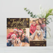 喜びのゴールドフレーム モダンスクリプト 2 フォト グリーティング シーズンカード (スタンド正面)