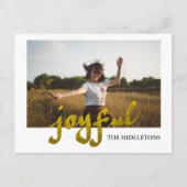 喜びのゴールドホイル モダンホリデータイポグラフィ写真 シーズンポストカード (正面)