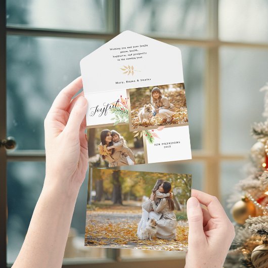 喜びのスクリプト ボタニカル 2-写真 ゴールドフレーム付き オールインワン招待状