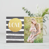 喜びのストライプ ホリデー フォト カード / ラブ (スタンド正面)