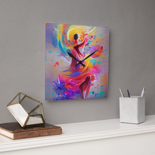 喜びのダンス スクエア壁時計 (オフィス)