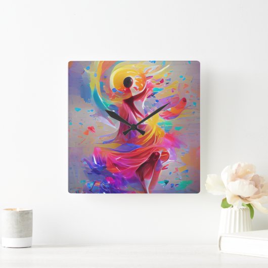 喜びのダンス スクエア壁時計 (ホーム)