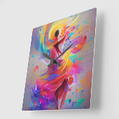 喜びのダンス スクエア壁時計 (傾斜)