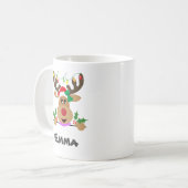 喜びのトナカイのライトクリスマスデザインと名前 コーヒーマグカップ (正面左)