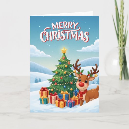 喜びのトナカイ クリスマスツリー グリーティングカード (正面)