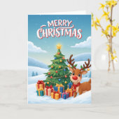 喜びのトナカイ クリスマスツリー グリーティングカード (黄色い花)
