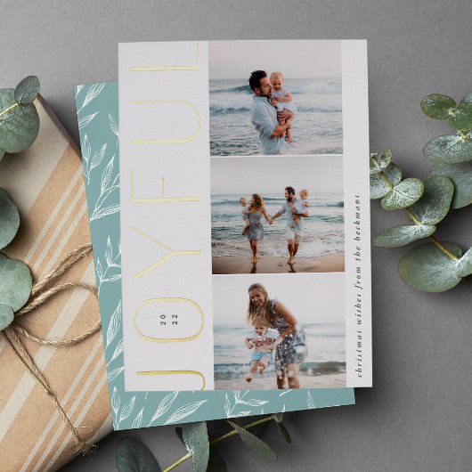 喜びのトリオ |写真モダンコラージュ3 箔シーズンカード