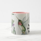喜びのハミングバードママ誕生日水色 ツートーンマグカップ (中央)