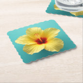 喜びのバースト:黄色のハイビスカス喜び ペーパーコースター (アングル)