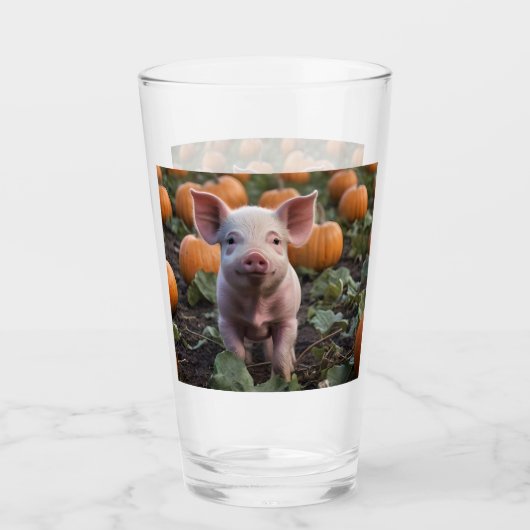**「喜びのパッチ：カボチャの中の幸せな赤ちゃんブタ」* タンブラーグラス (正面)