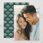 喜びのピンクと青の写真 招待状 (正面/裏面)