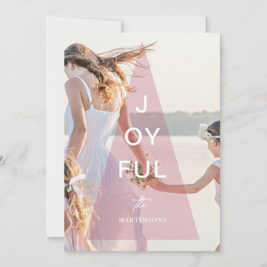 喜びのピンクの木のオーバーレイクリスマス シーズンカード (正面)