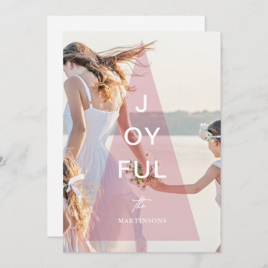 喜びのピンクの木のオーバーレイクリスマス シーズンカード (正面/裏面)