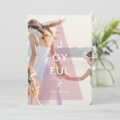 喜びのピンクの木のオーバーレイクリスマス シーズンカード (スタンド正面)