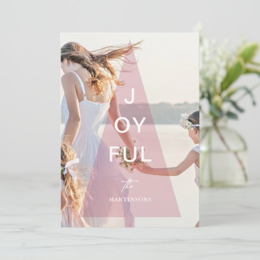 喜びのピンクの木のオーバーレイクリスマス シーズンカード (スタンド正面)