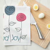 喜びのピンク色の青い花を咲かせる キッチンタオル (四つ折り)