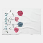 喜びのピンク色の青い花を咲かせる キッチンタオル (横)