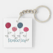 喜びのピンク色の青い花を咲かせる キーホルダー (裏面)