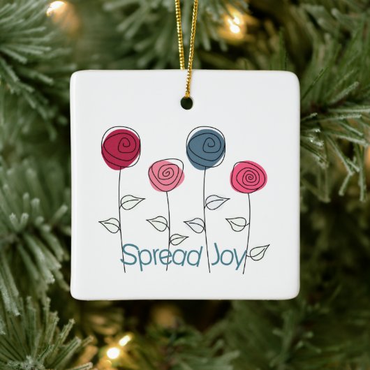 喜びのピンク色の青い花を咲かせる セラミックオーナメント (ツリー)