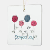 喜びのピンク色の青い花を咲かせる セラミックオーナメント (左)