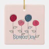 喜びのピンク色の青い花を咲かせる セラミックオーナメント (裏面)