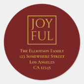 喜びのブルゴーニュ金ゴールド名差出人住所クリスマス ラウンドシール (正面)