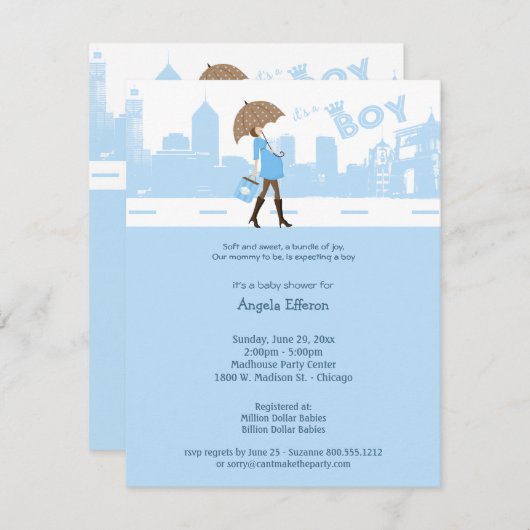 喜びのベビーシャワーの招待状の青い束 招待状 (正面/裏面)