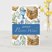 喜びのペサハのお祈り - マッツァ ワインカップの花 カード (黄色い花)