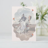 喜びのレトロピンクウェディング日付カードを保存 サンキューカード (スタンド正面)