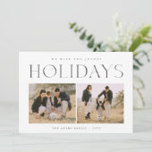 喜びの休日シックな家族3写真クリスマスカード シーズンカード (スタンド正面)