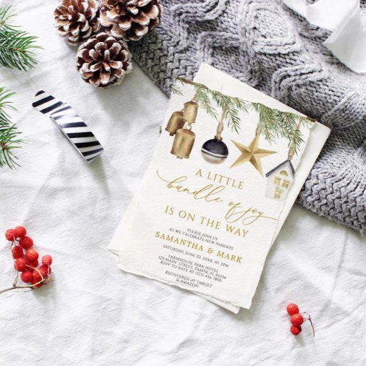 喜びの冬の赤ちゃんシャワーの小さな束 招待状