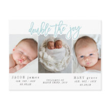 喜びの双子の誕生の発表はがきを2倍にする