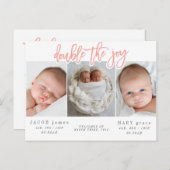 喜びの双子の誕生の発表はがきを2倍にする ポストカード (正面/裏面)