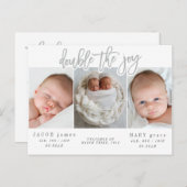 喜びの双子の誕生の発表はがきを2倍にする ポストカード (正面/裏面)