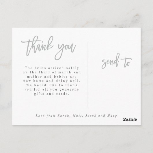 喜びの双子の誕生の発表はがきを2倍にする ポストカード (裏面)