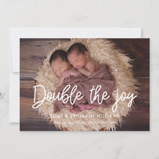 喜びの双子の誕生の発表カードを2倍にする 案内状 (正面)