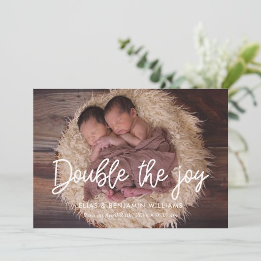 喜びの双子の誕生の発表カードを2倍にする 案内状 (スタンド正面)