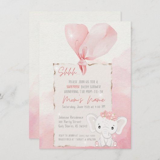 喜びの声:驚きの赤ちゃんシャワーが待っている 招待状 (正面/裏面)